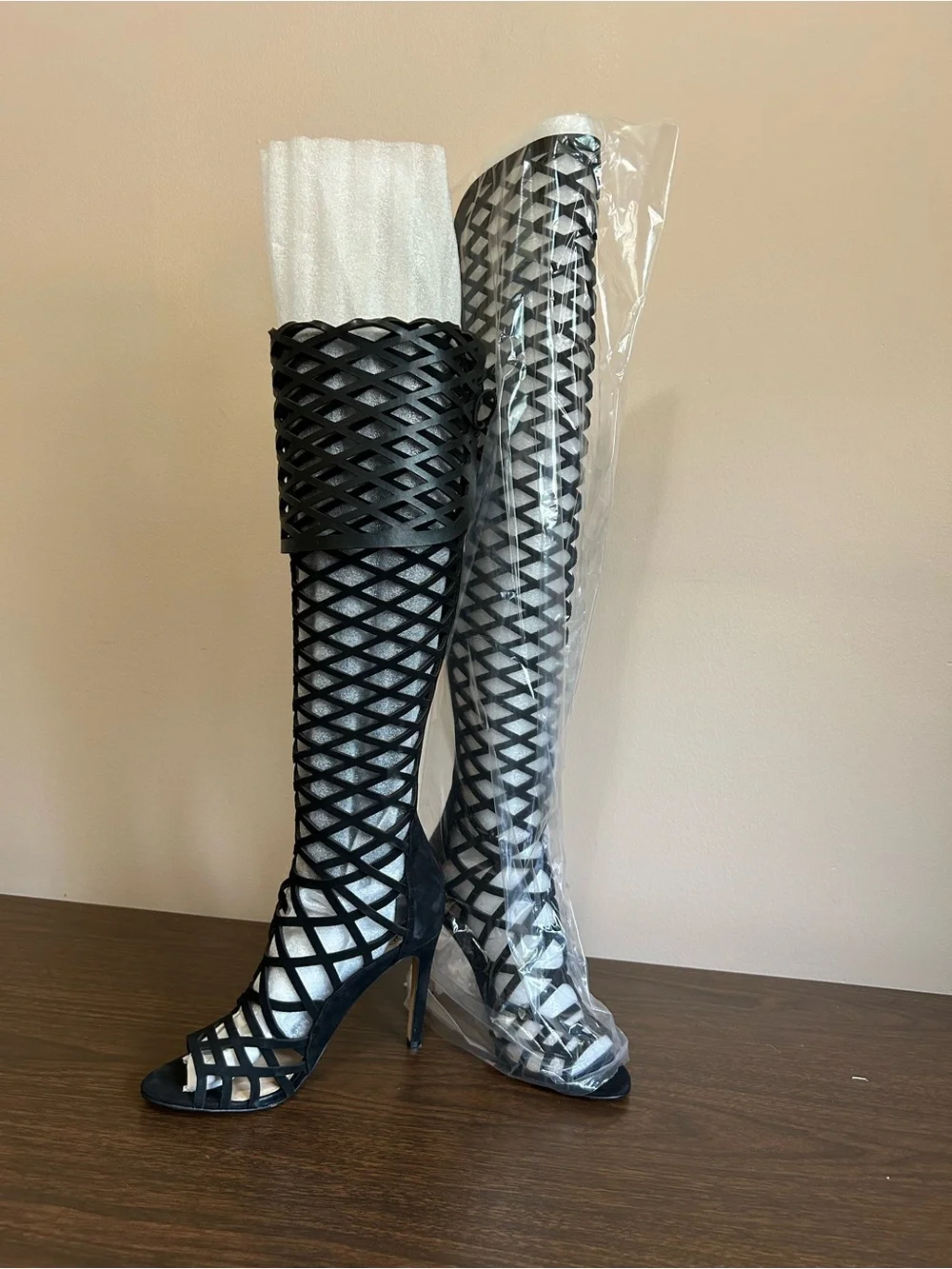 Vince Camuto Black Lattice Over-the-Knee Stiletto Boots